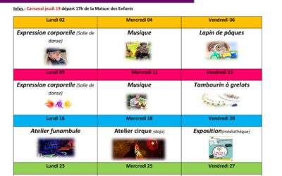 Programme des activités du mois de mars au Relais Petite Enfance (RPE)